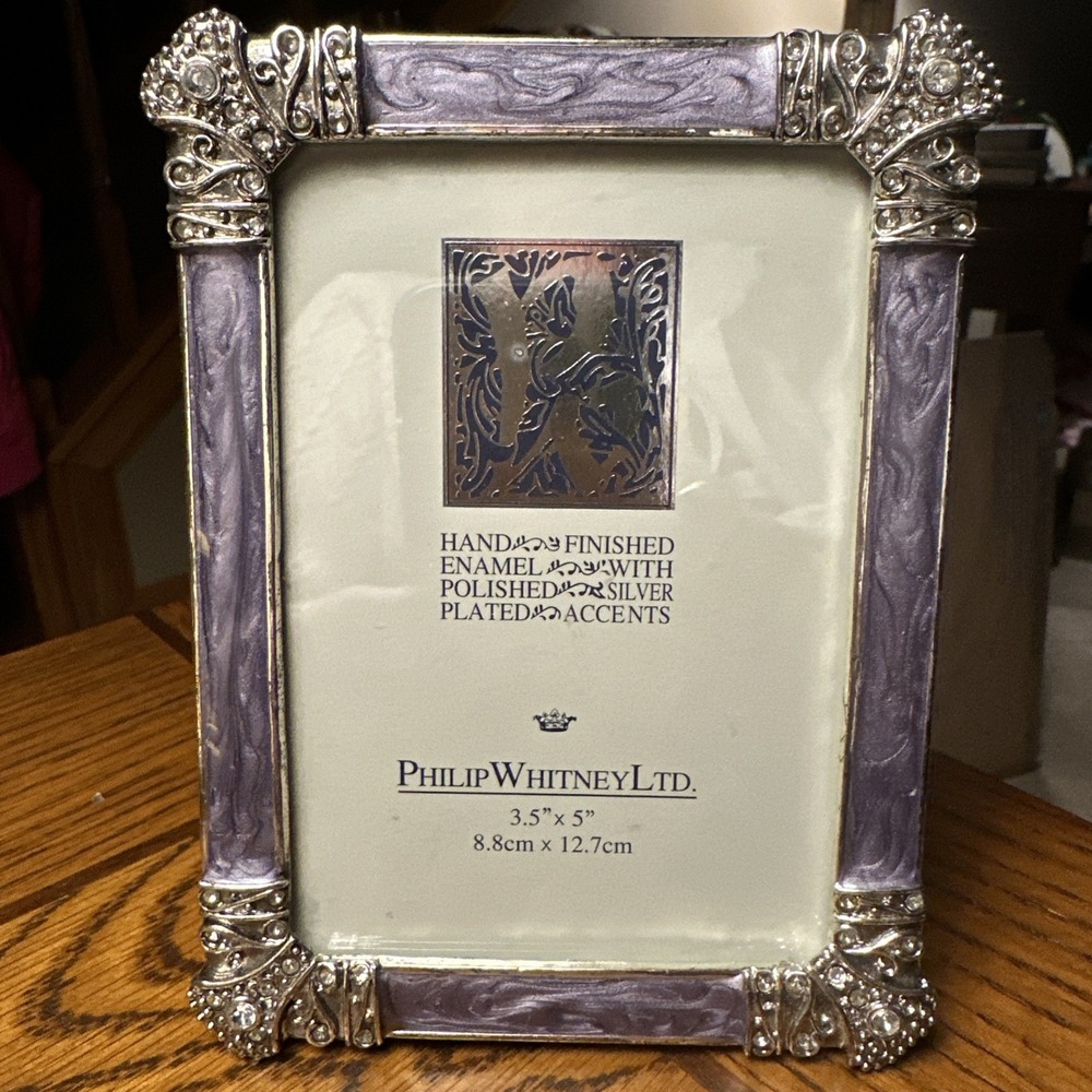 Philip Whitney Ltd enamel & silver Photo Frame Holds 3.5"x5" Picture